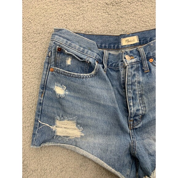 MadeWell Denim Blue Jean Distressed Cropped Daisy Dukes Short Shorts 5 Pockets - Picture 2 of 13